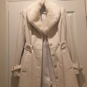 Off white Faux Fur Trim Bebe Coat